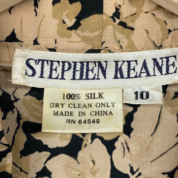 STEPHEN KEANE Blouse 10 Pleated Silk V-neck Floral Long Sleeve VTG Beige - Picture 4 of 11